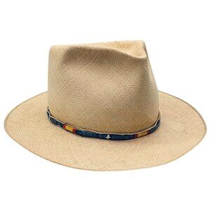 MONTECRISTI Hat Works Hand Made Panama Hat 7 1/4 Porcupine Quill Band Cowboy L